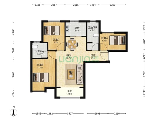 狮子城丁香园 3室1厅2卫 99平方