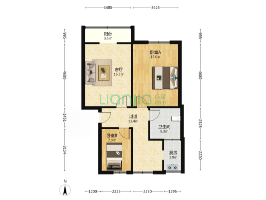 解放大道818号 2室1厅1卫 74平方