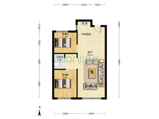润悦城 2室1厅1卫 75平方