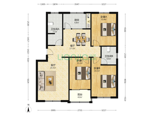 莱芜教师村 3室2厅2卫 125平方