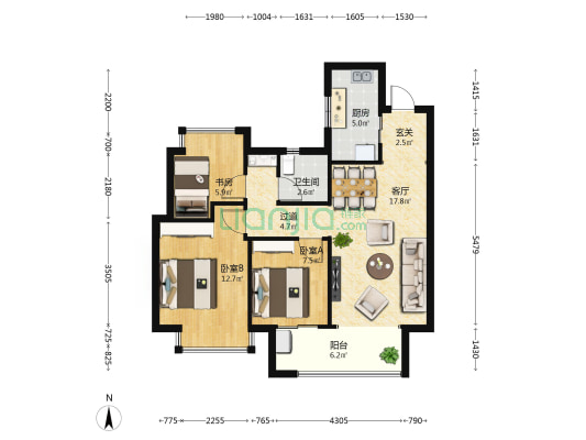 云锦东方 3室1厅1卫 89平方