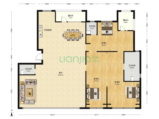 中海·天钻 3室1厅3卫 273平方