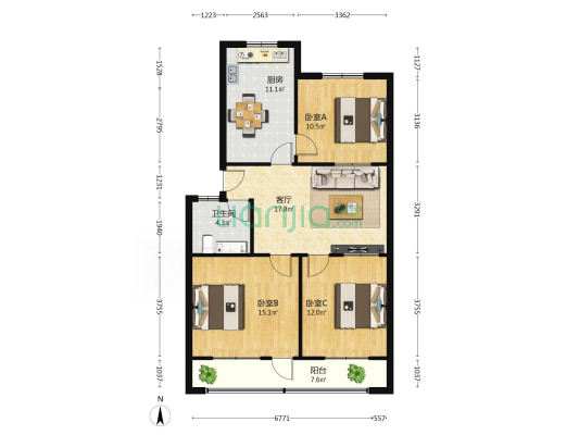 外贸局家属楼 3室1厅1卫 98平方