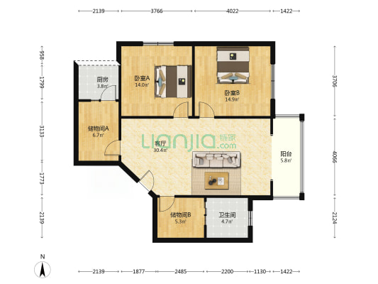 金强城市小区 2室1厅1卫 100平方