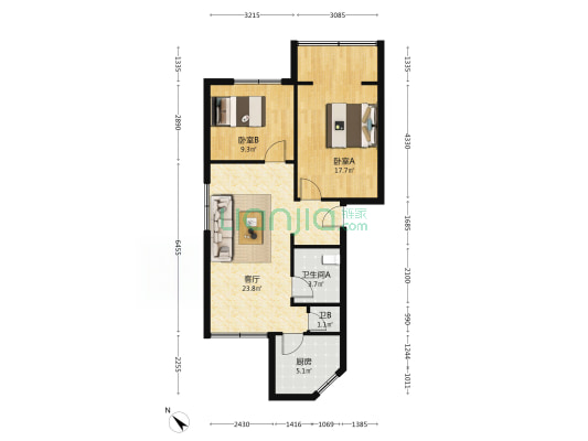 跳蹬河南路2号 2室1厅2卫 74平方
