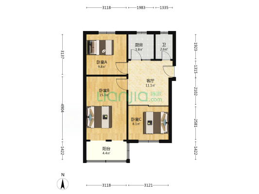 梁苑新村 3室1厅1卫 68平方