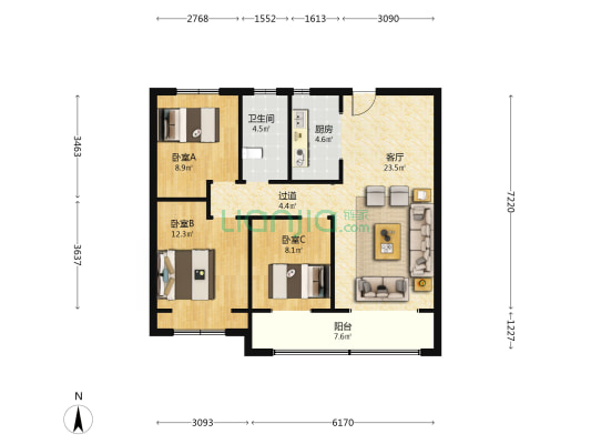 国悦天玺 3室1厅1卫 108平方