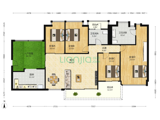 新城海滨花园N区 4室1厅2卫 179平方