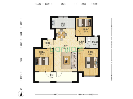 顺城万科海潮云起一期 3室1厅1卫 89平方