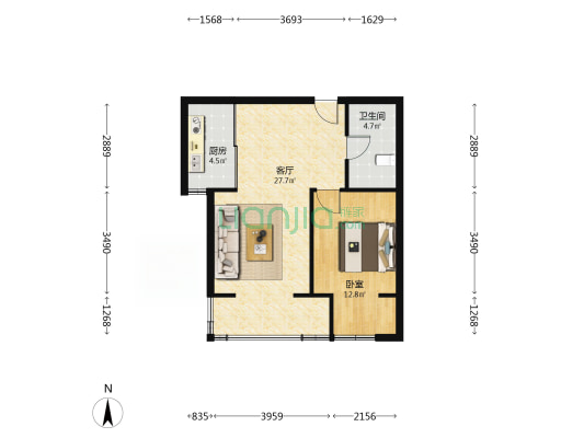万科华宇四季都会 1室1厅1卫 65平方