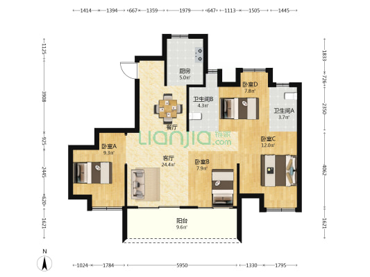 美的象屿公园天下 4室1厅2卫 108平方