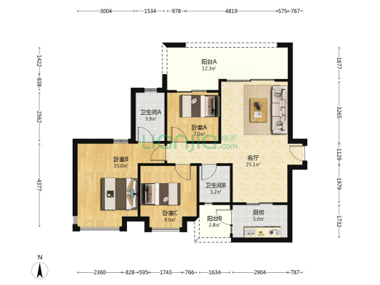 中海金沙馨园二期东区 3室1厅2卫 98平方