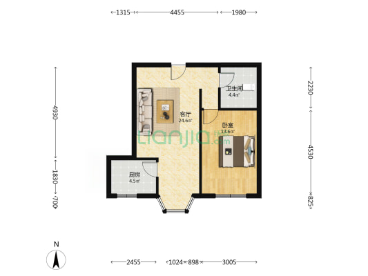 正规一居室，房本满五，诚意出售-户型图