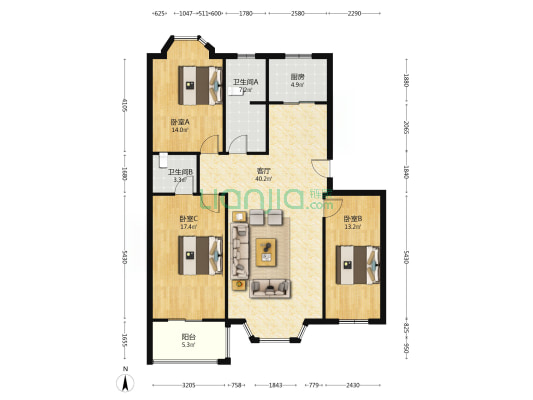 德远云璟西侧 板楼大社区 三阳户型 中间楼层-户型图