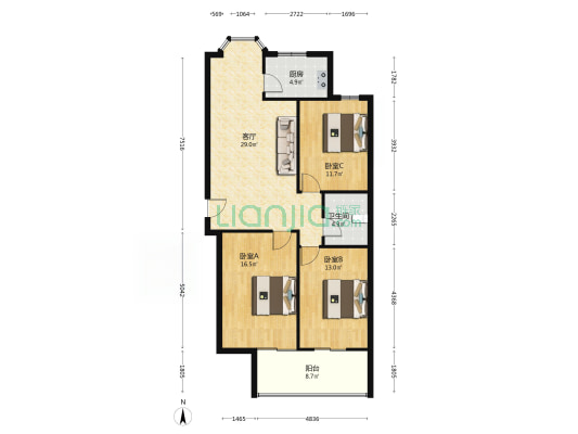 此房是 低楼层 户型方正没有面积浪费 中等装修 拎包入-户型图