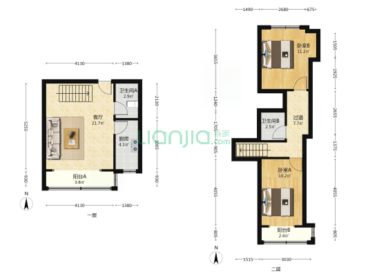 冠云路宏远景园跃层动静分区电梯洋房税费低-户型图