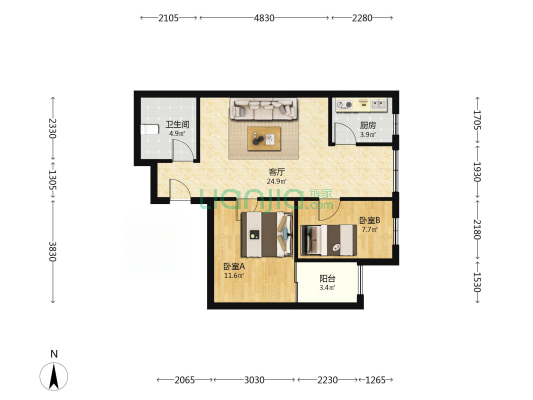 宜家旺商场，槐林菜市场，中医院，交通便利购物方便-户型图