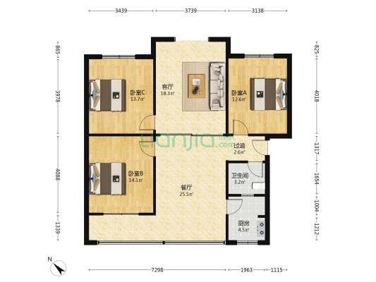 新南街284号 3室2厅1卫 104平方