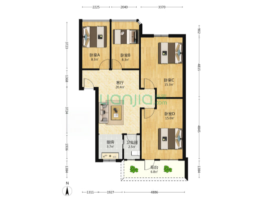 华鑫福邸 4室1厅1卫 93平方