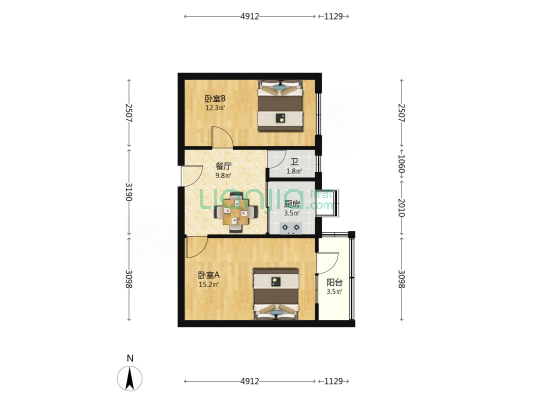 新华印刷厂家属院（柏树巷） 2室1厅1卫 51平方