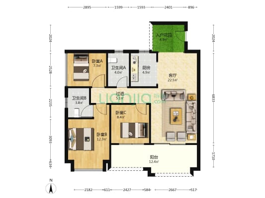 盛世丰华 3室1厅2卫 98平方
