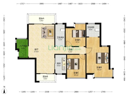 聚龙天誉湾二期 3室1厅2卫 109平方
