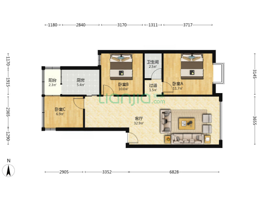 永丰城南丽景 3室1厅1卫 89平方