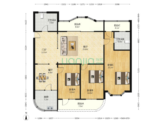 交通运输厅宿舍 3室2厅2卫 137平方