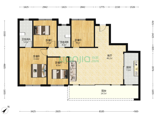 保利椿实九里和颂 4室1厅2卫 141平方
