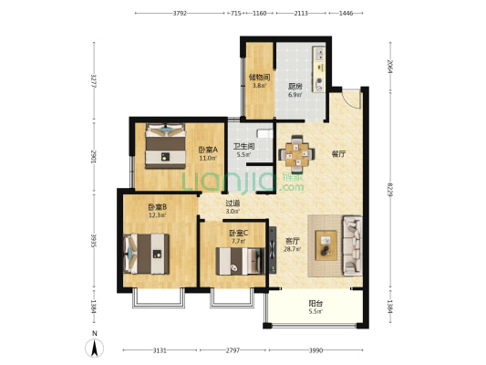 金都花苑一期 3室1厅1卫 119平方