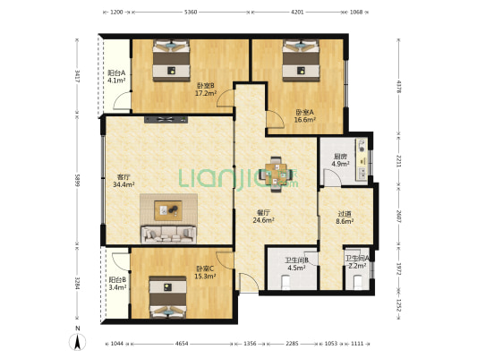黄河中路二段161号 3室2厅2卫 150平方