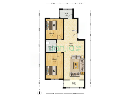 环美公寓 2室1厅1卫 98平方