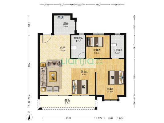 中庚.香城云开 3室1厅2卫 116平方