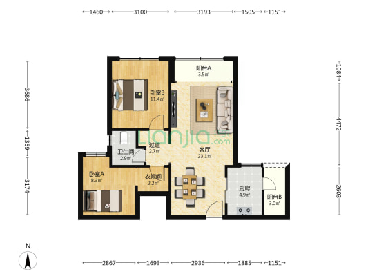 和裕璟棠府 2室1厅1卫 75平方