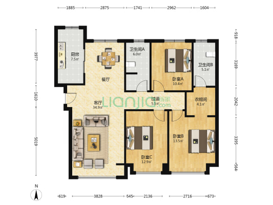 科为城熙府 3室1厅2卫 128平方
