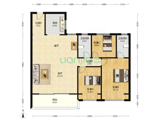 碧桂园·云顶 3室1厅2卫 140平方