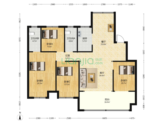 正商家河宽境 4室2厅2卫 143平方