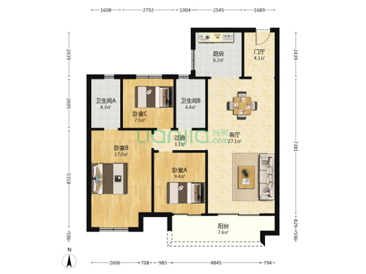 奥园誉湖湾 3室1厅2卫 118平方