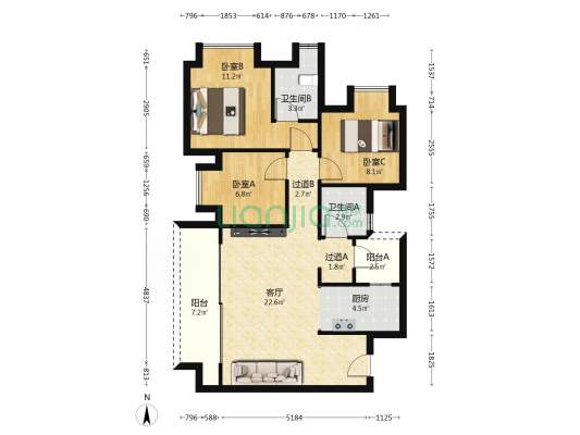 海成云悦 3室1厅2卫 88平方