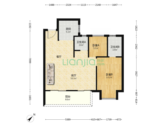 中铁诺德央玺春风 2室1厅2卫 99平方