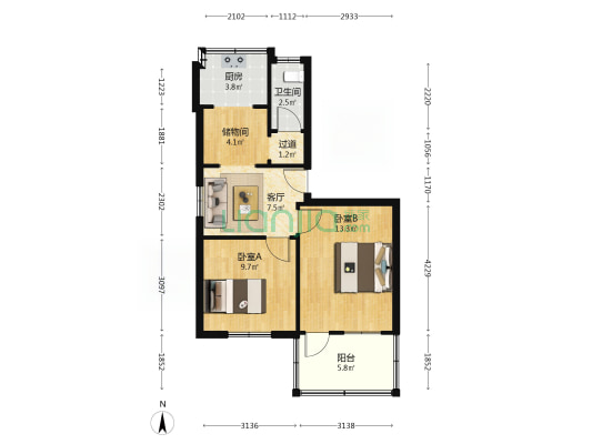 人民东路北四巷 2室1厅1卫 58平方