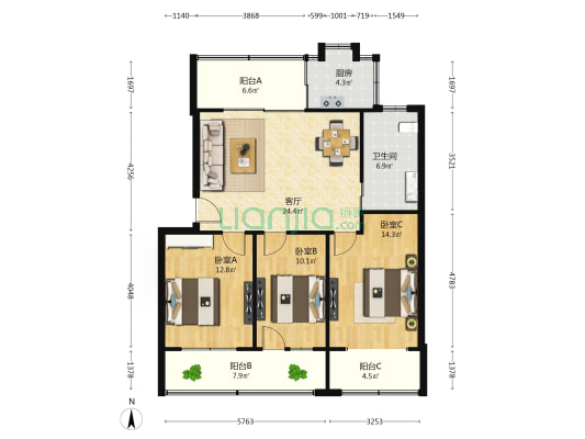 手托社区 3室1厅1卫 100平方