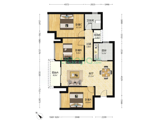 万科星光天空之城 3室1厅1卫 82平方