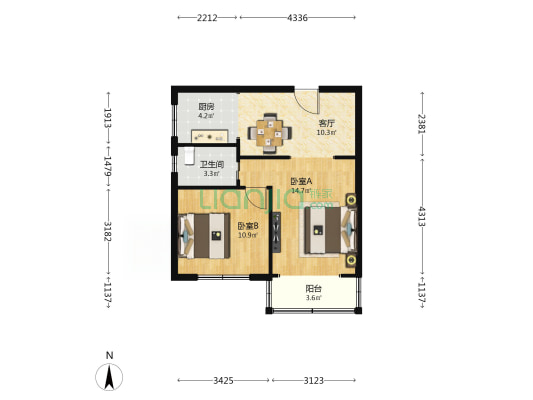 福林小区（福州南路） 2室1厅1卫 58平方