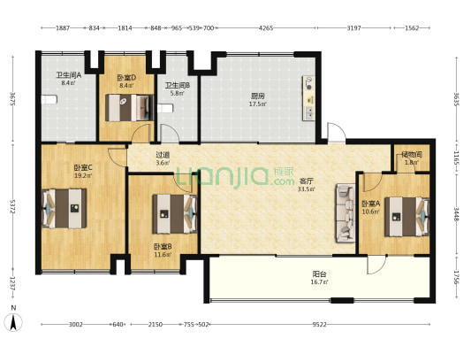 中北金基涵樾府 4室1厅2卫 174平方