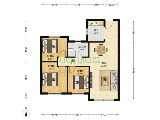 龙湖·揽境 3室1厅1卫 95平方
