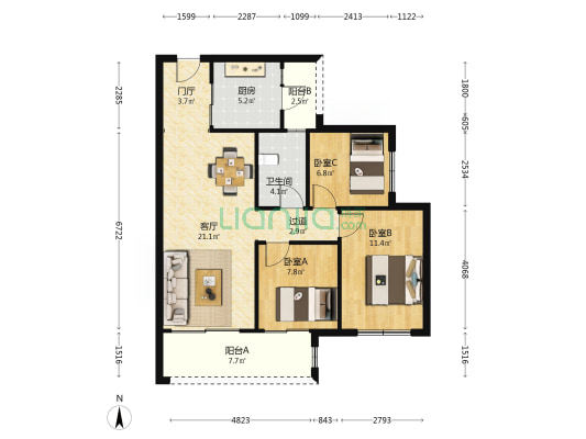 招商渝天府溪屿 3室1厅1卫 85平方