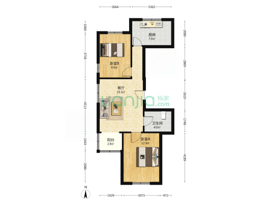 新華英郡南区 2室1厅1卫 83平方
