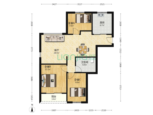 任宅前大厦 3室1厅1卫 101平方