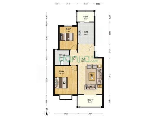 金盾家园 2室1厅1卫 95平方